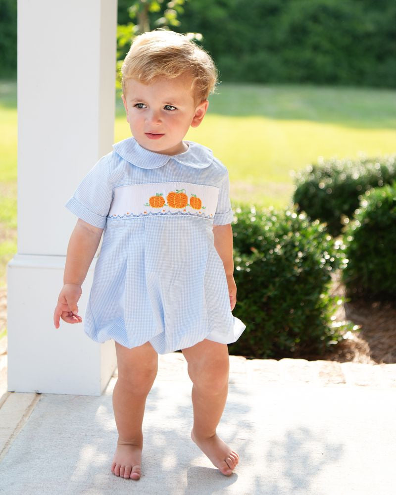 Blue Gingham Smocked Pumpkins Bubble