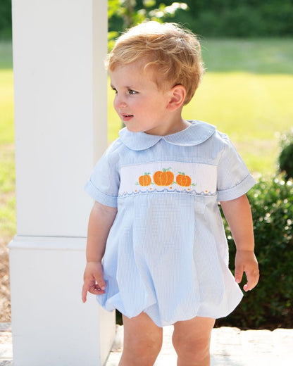 Blue Gingham Smocked Pumpkins Bubble