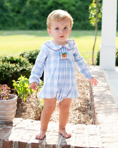 Blue Buffalo Check Smocked Pumpkin Bubble