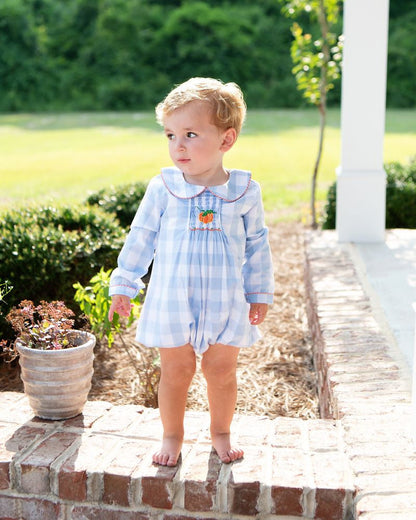 Blue Buffalo Check Smocked Pumpkin Bubble