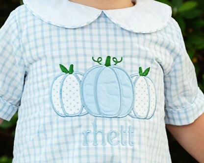 Blue Windowpane Applique Pumpkins Bubble