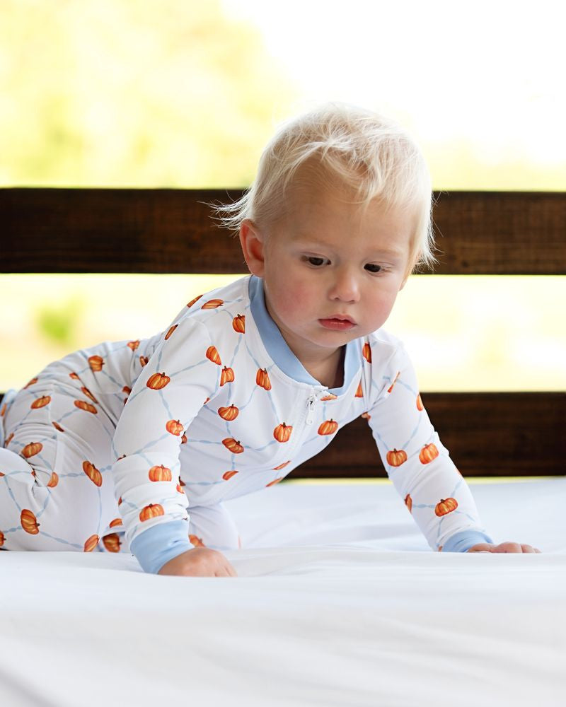 Pumpkin Print Knit Zipper Pajamas