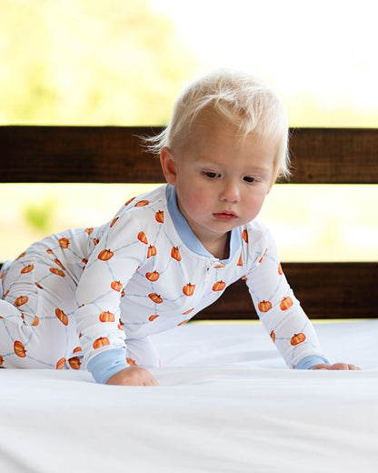 Pumpkin Print Knit Zipper Pajamas