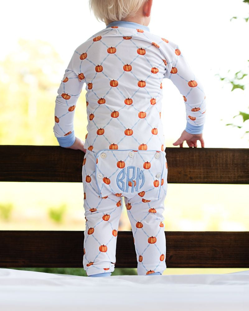 Pumpkin Print Knit Zipper Pajamas