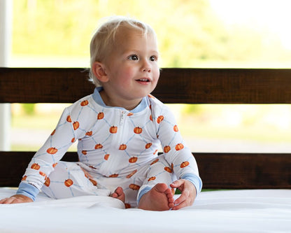 Pumpkin Print Knit Zipper Pajamas