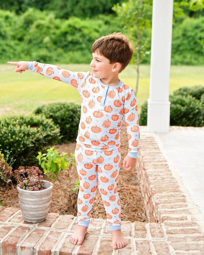 Blue Gingham Knit Pumpkin Pajamas