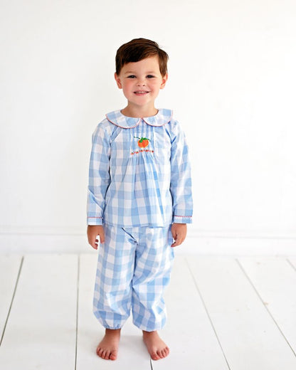 Blue Buffalo Check Smocked Pumpkin Ankle Pant Set