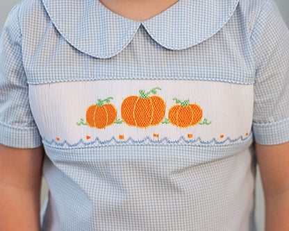 Blue Gingham Smocked Pumpkins Short Set