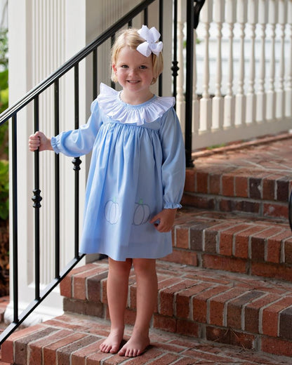 Blue Pique Applique Pumpkins Dress