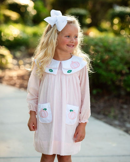 Pink Swiss Dot Applique Pumpkins Pocket Dress