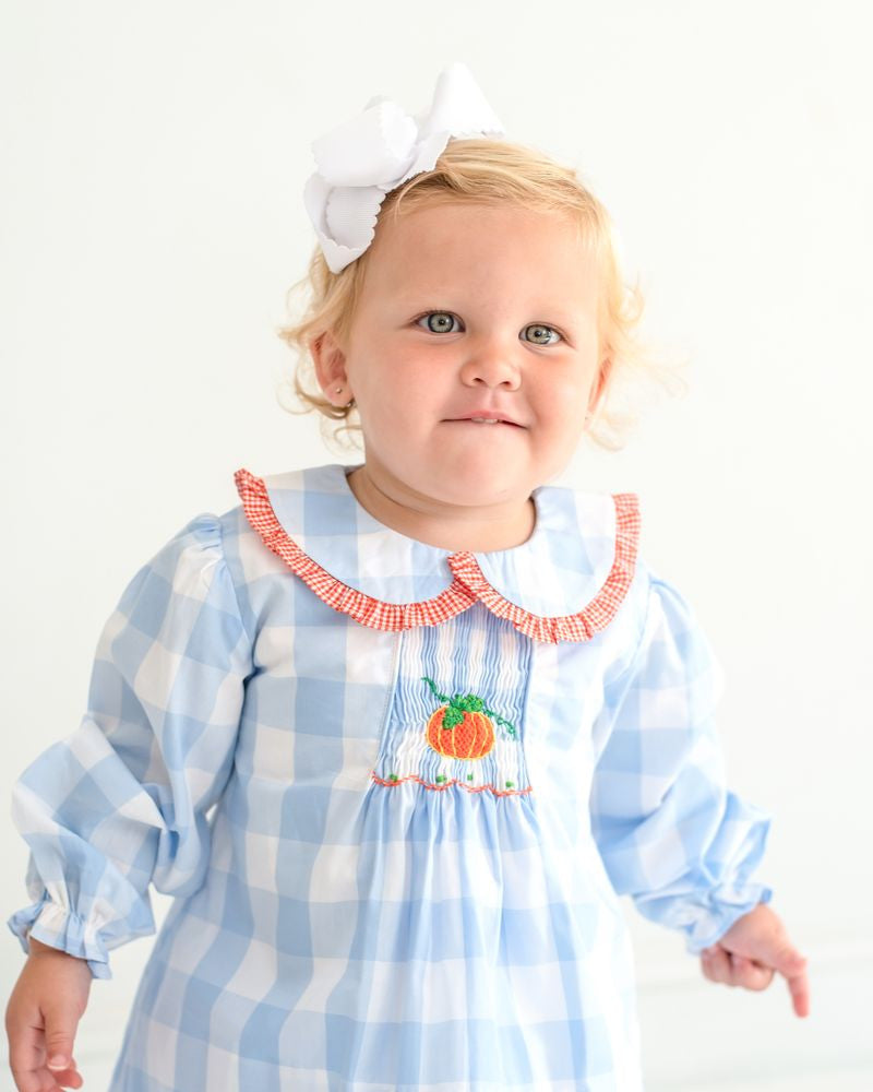 Blue Buffalo Check Smocked Pumpkin Diaper Set