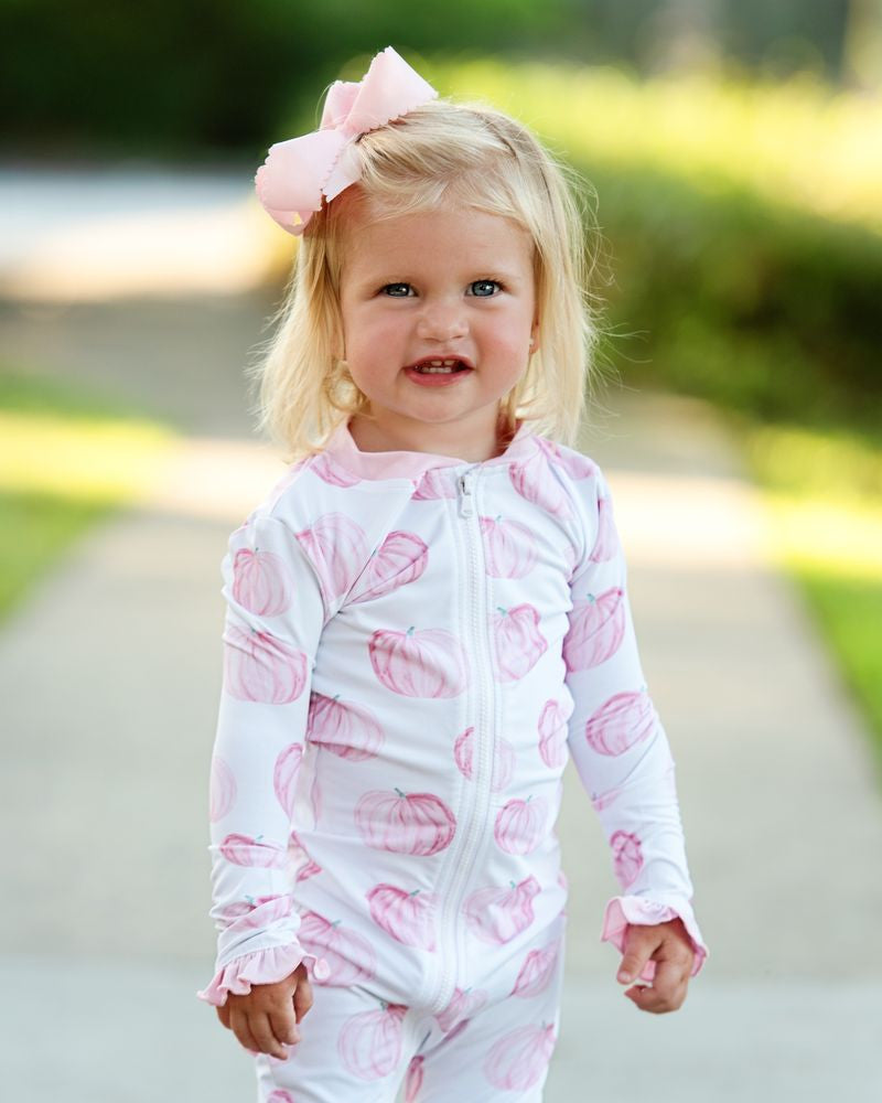 Pink Pumpkin Knit Zipper Pajamas