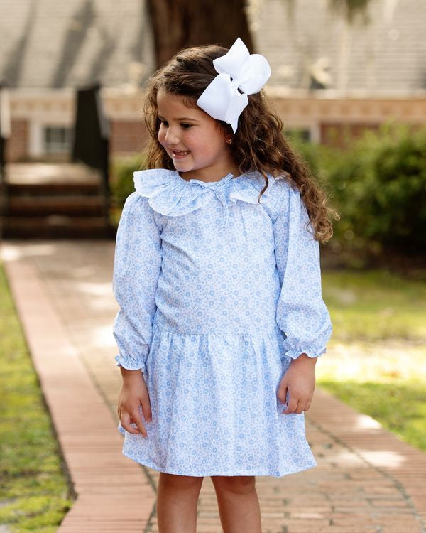 Blue Mini Floral Eyelet Dress