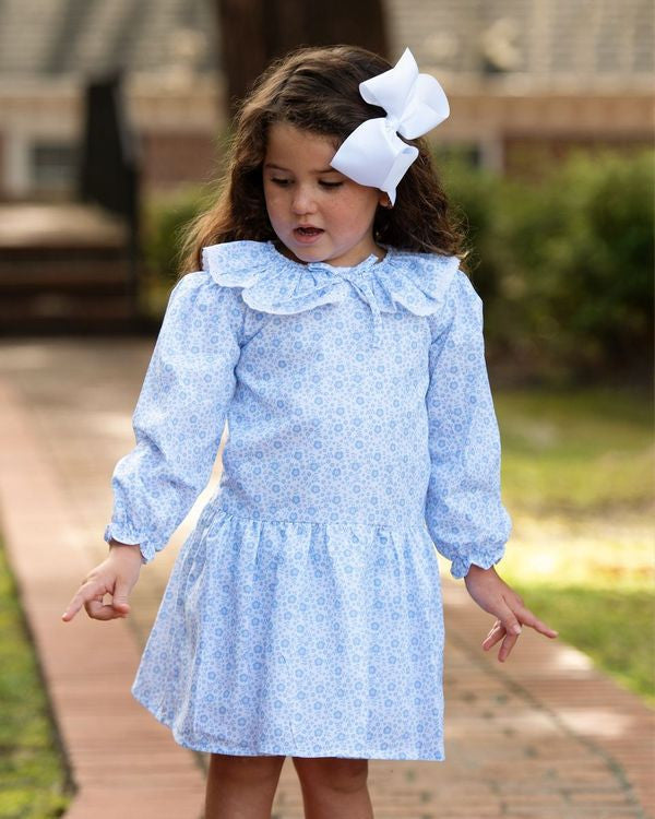 Blue Mini Floral Eyelet Dress