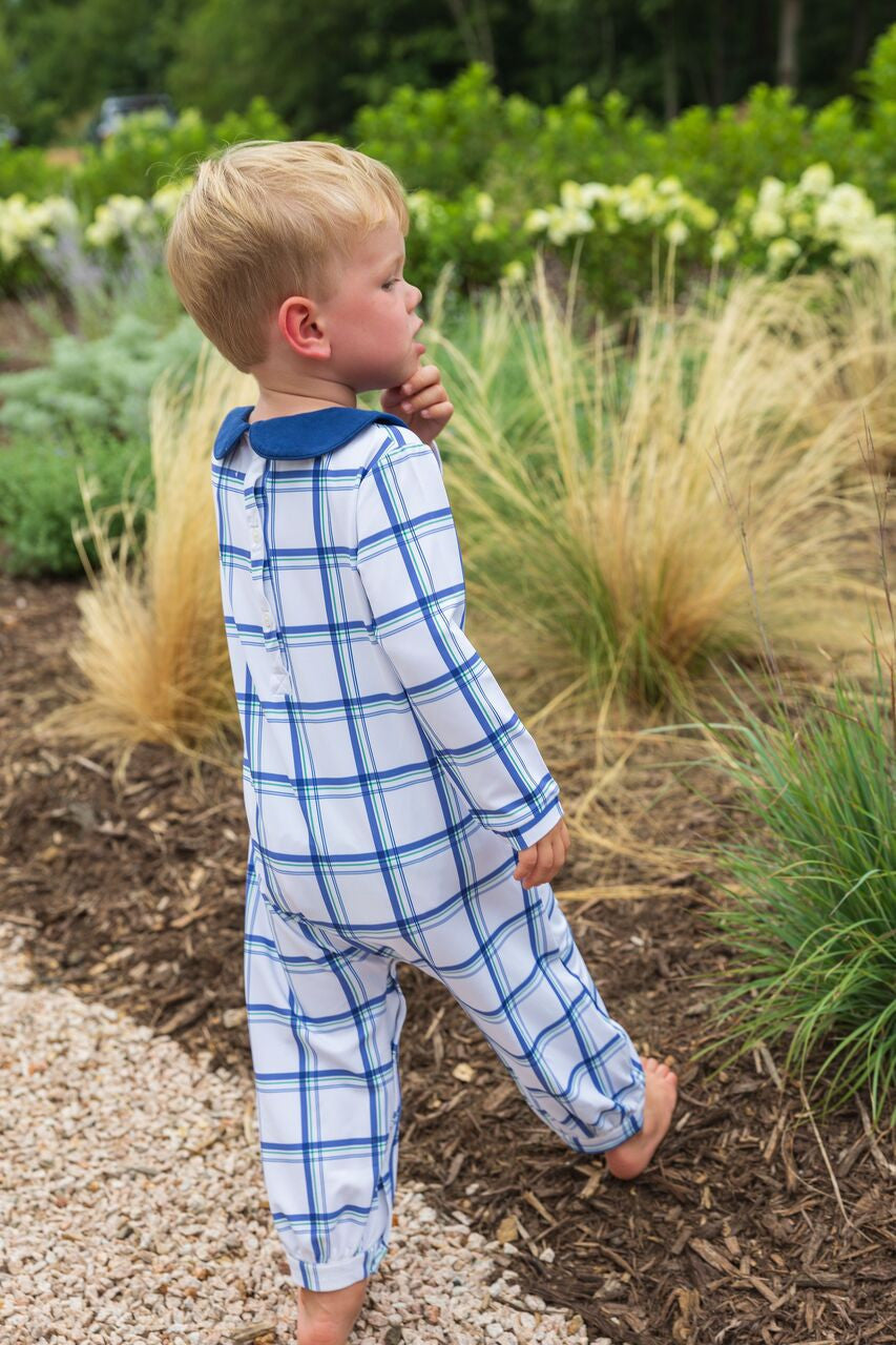 Navy And Green Plaid Long Romper