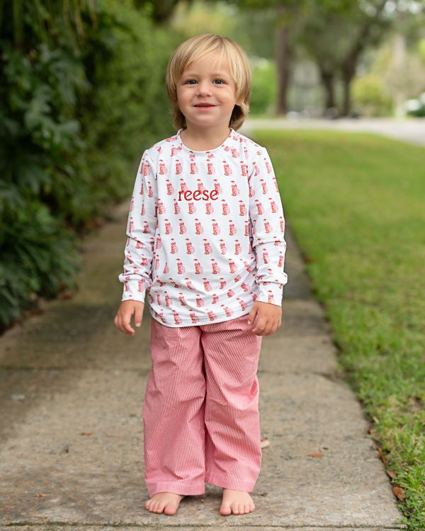 Red Santa Print Pant Set