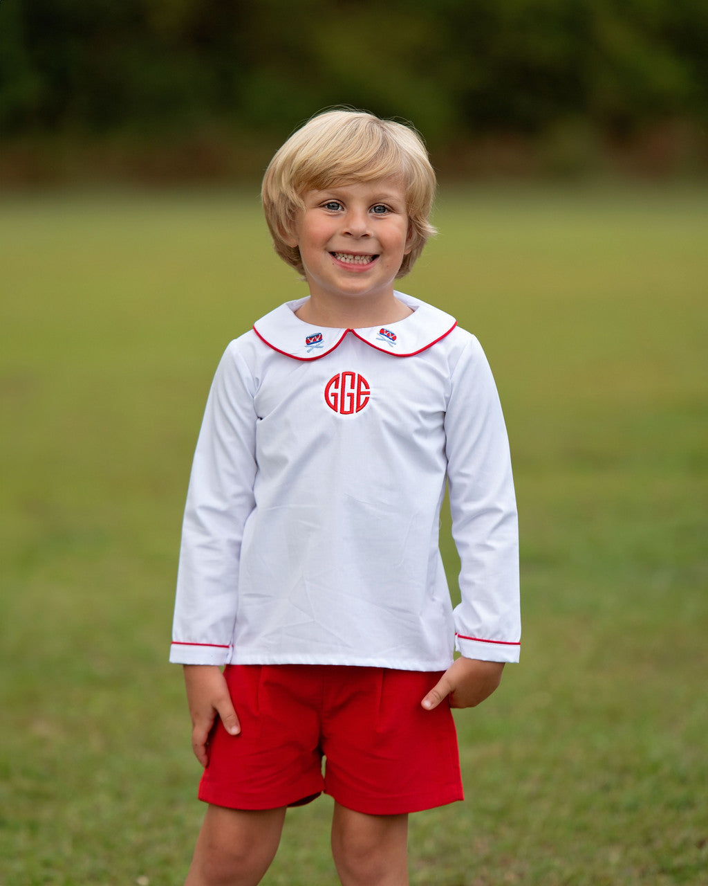 Red And White Embroidered Drummer Boy Short Set