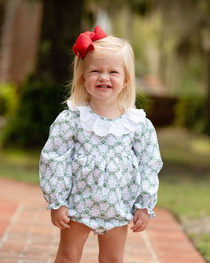 Green And White Christmas Holly Eyelet Bubble