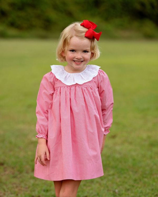 Red Gingham Eyelet Collar Dress