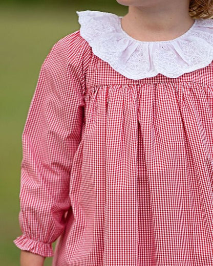 Red Gingham Eyelet Collar Dress