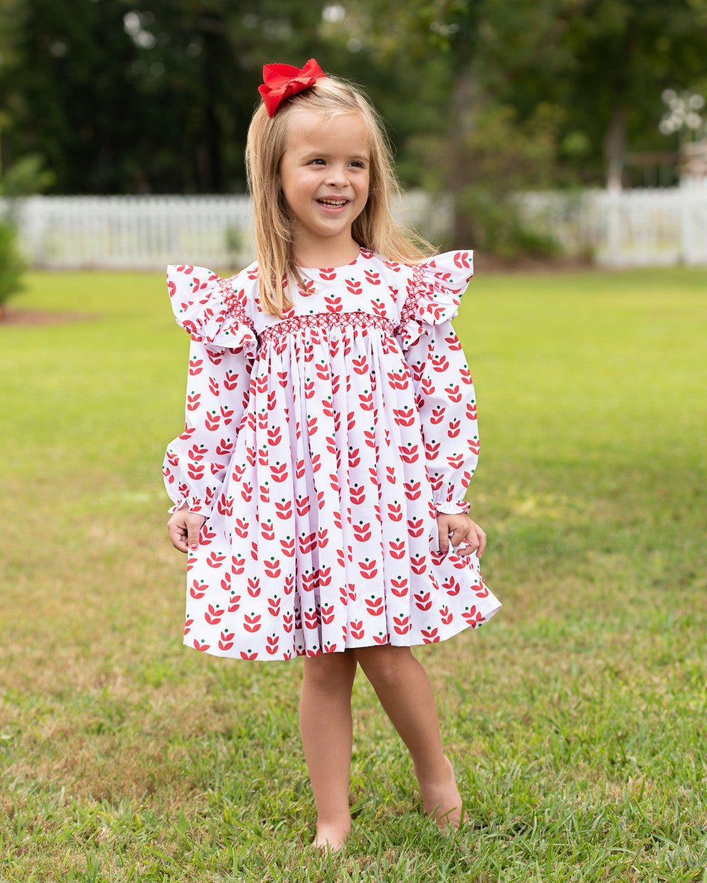 Holiday Block Print Smocked Dress