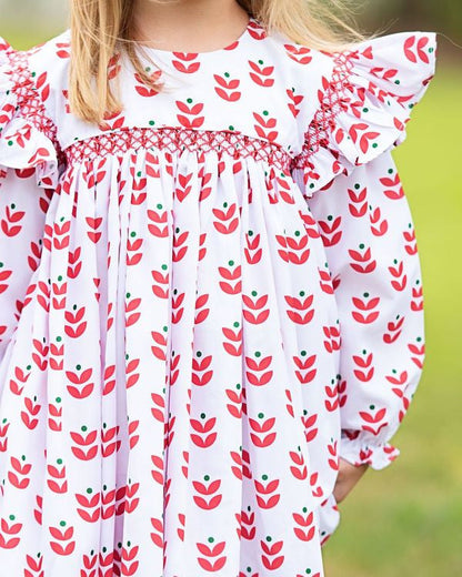 Holiday Block Print Smocked Dress