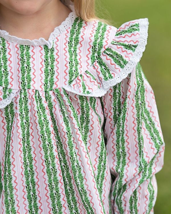 Green And Red Holiday Garland Eyelet Dress