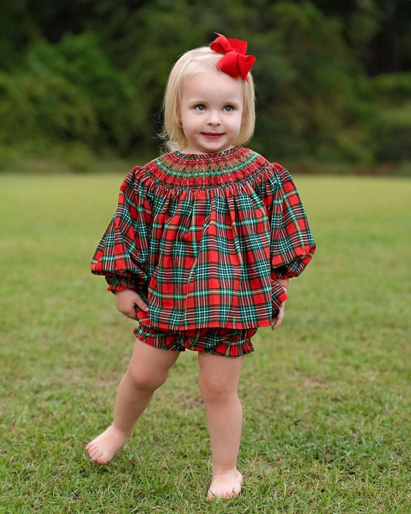 Smocked Holiday Plaid Diaper Set