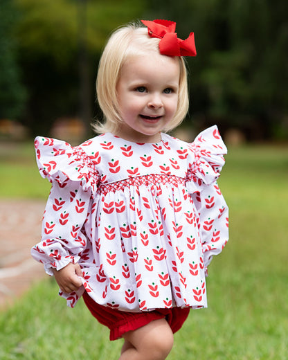 Holiday Block Print Smocked Diaper Set