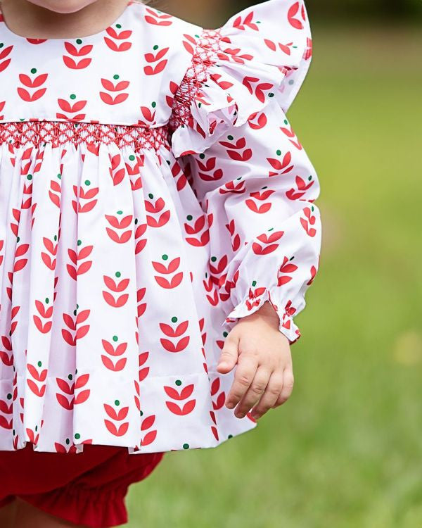 Holiday Block Print Smocked Diaper Set