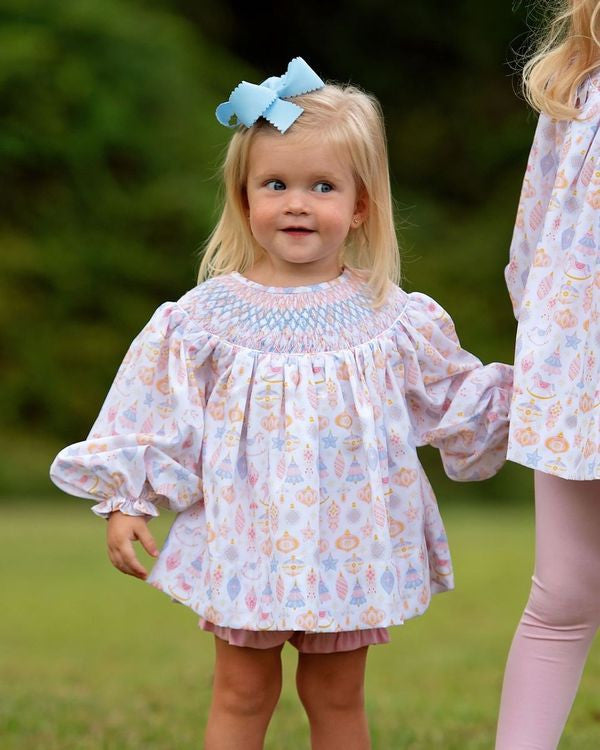 Pink And Blue Smocked Christmas Ornaments Diaper Set