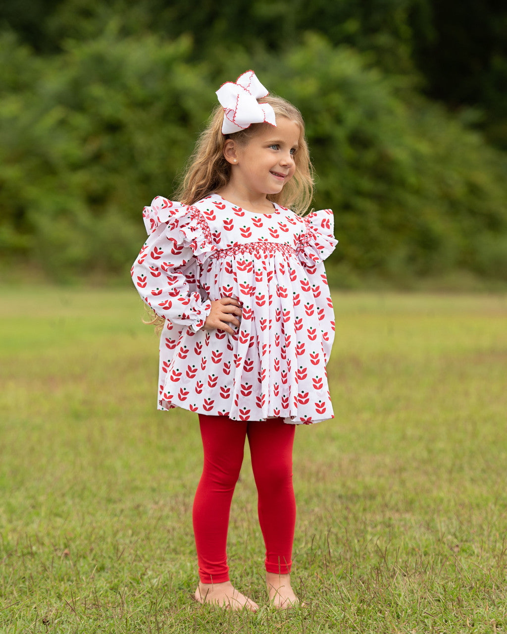 Holiday Block Print Smocked Legging Set