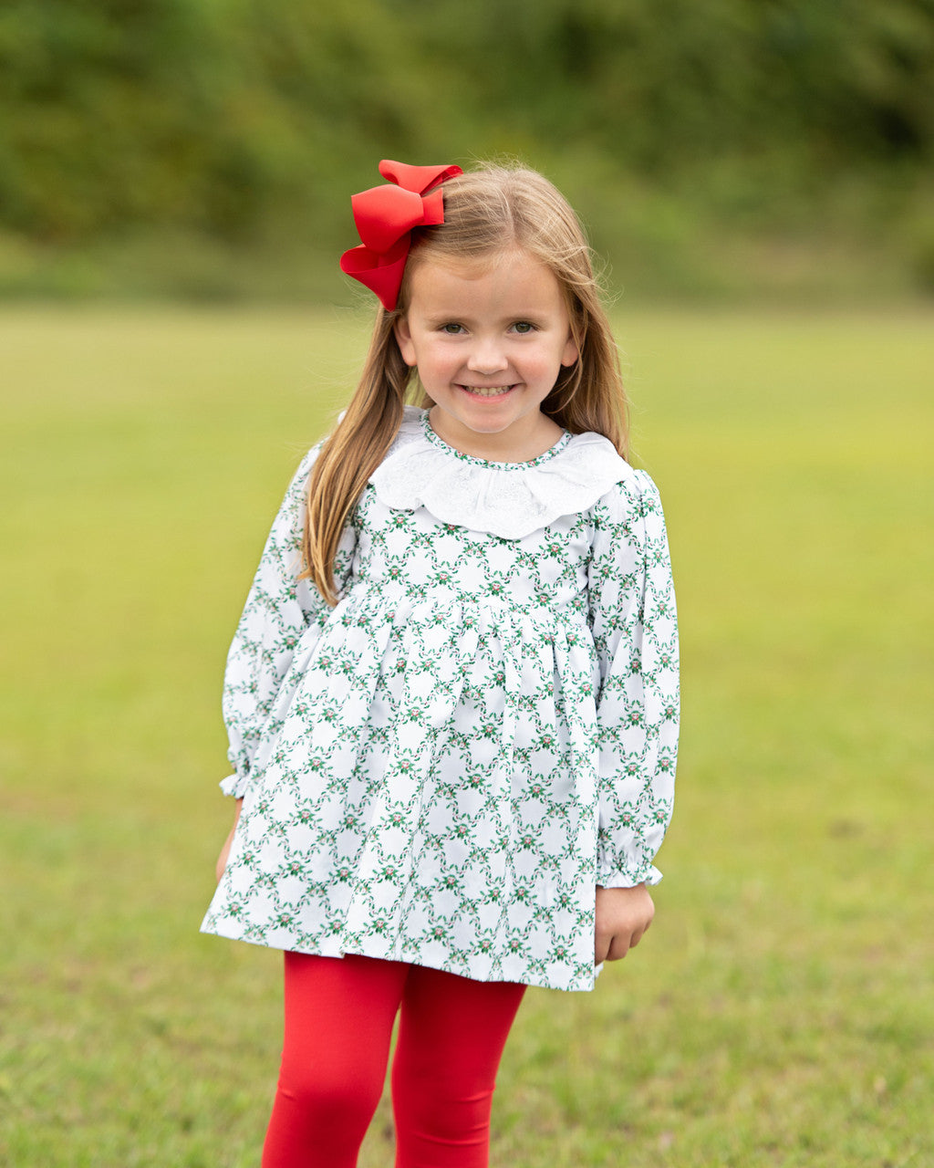 Green And White Christmas Holly Eyelet Legging Set