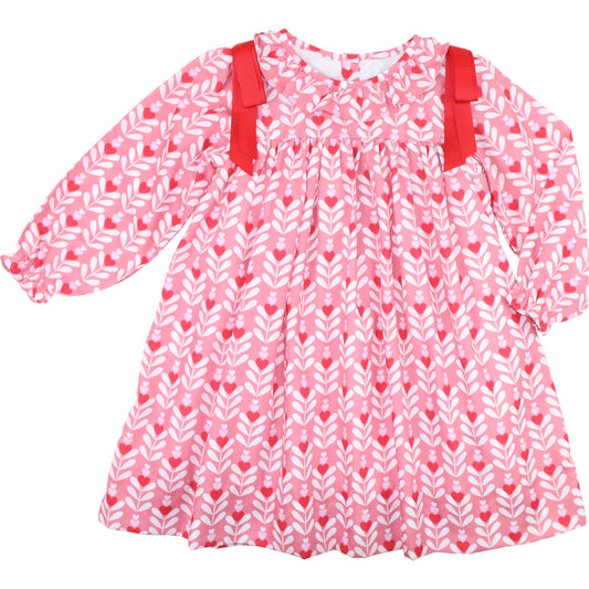 Pink And Red Floral Hearts Ribbon Dress