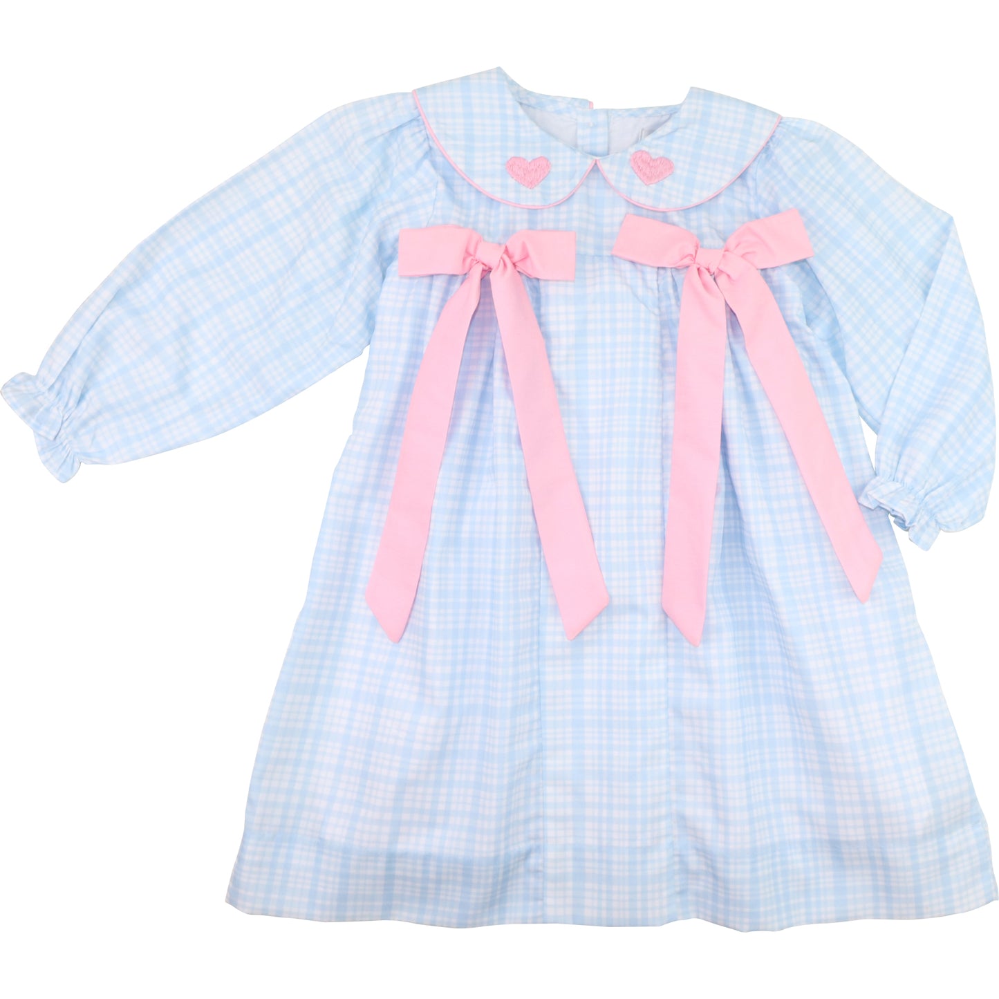 Blue Plaid Bow And Hearts Dress