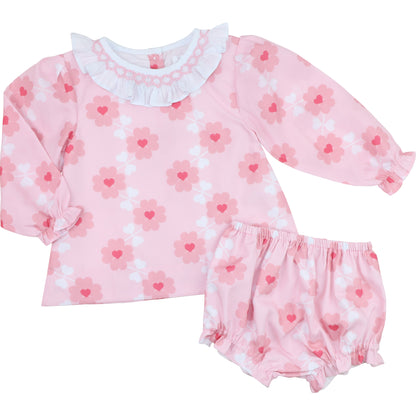 Pink Smocked Hearts Diaper Set