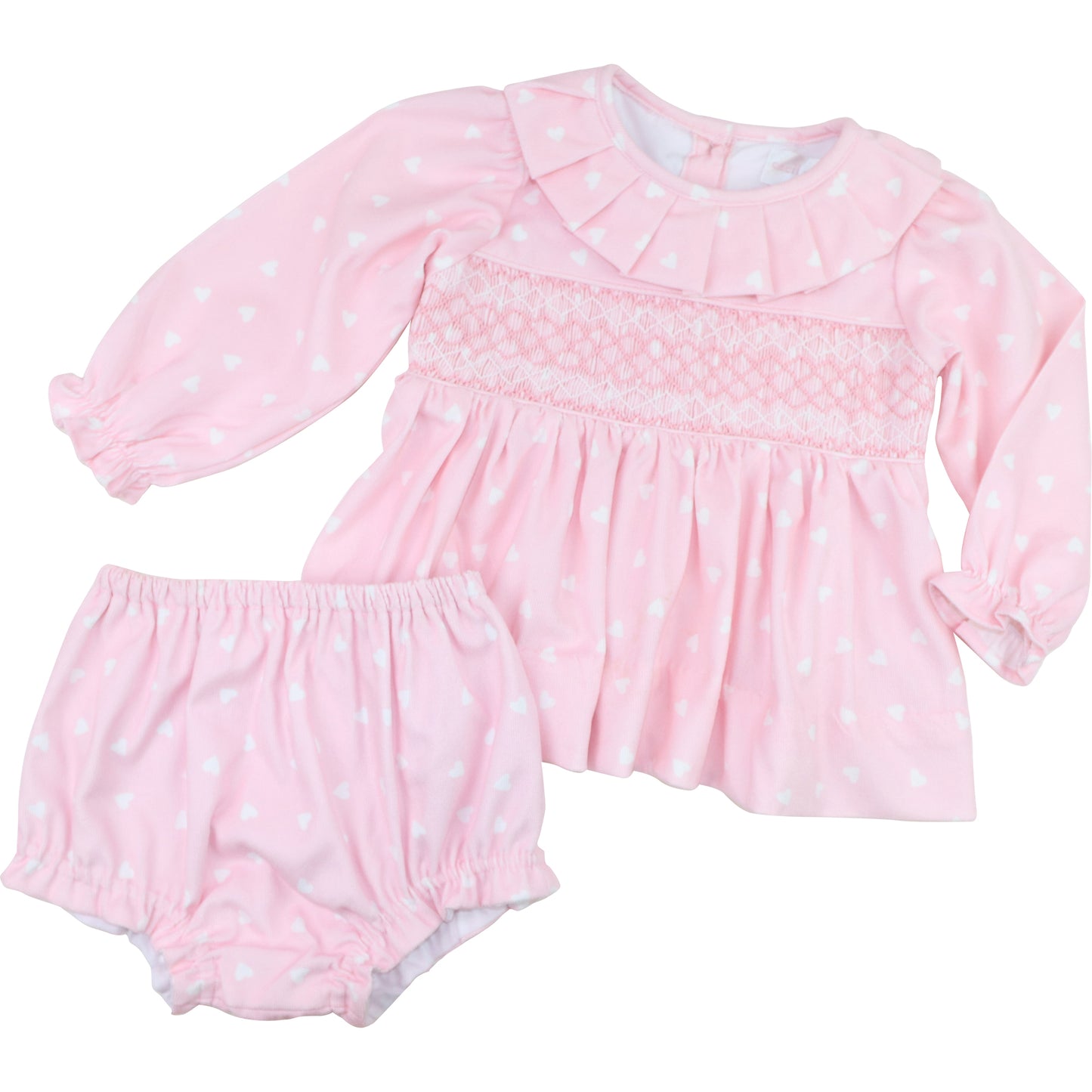 Pink Corduroy Smocked Heart Diaper Set