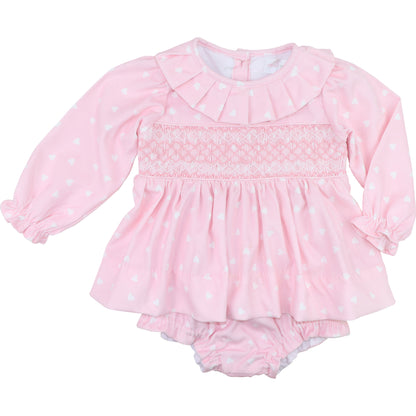 Pink Corduroy Smocked Heart Diaper Set