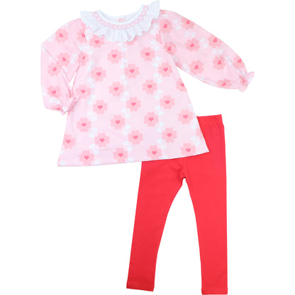 Pink Smocked Hearts Legging Set