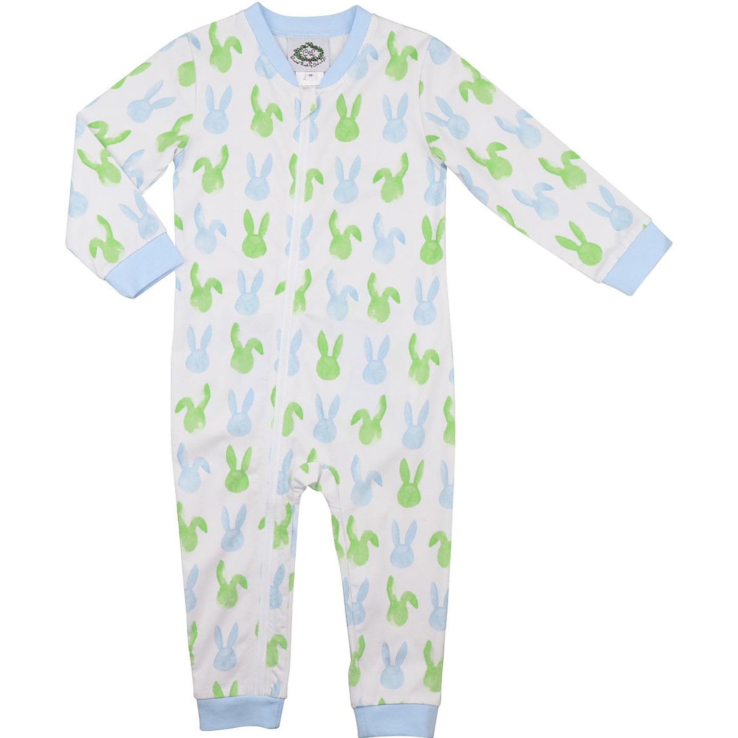 Blue And Green Bunny Ear Knit Zipper Pajamas