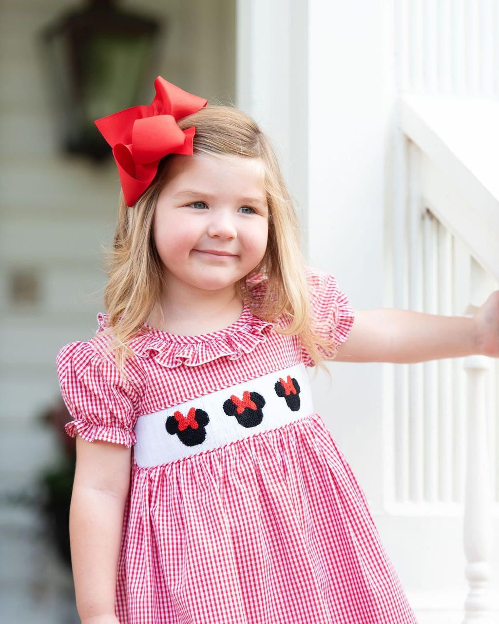 Red Gingham Smocked Mouse Ears Dress