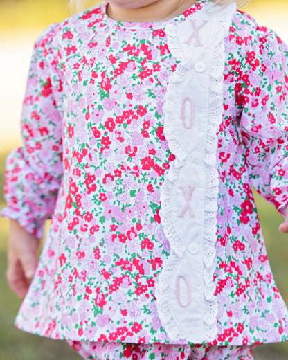 Pink Floral Embroidered XOXO Eyelet Diaper Set