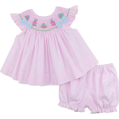 Pink Gingham Smocked Bunny And Egg Bloomer Set