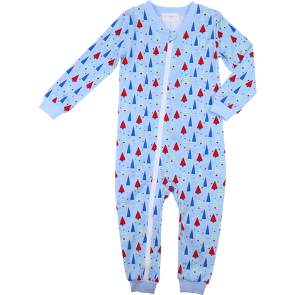 Blue And Red Christmas Tree Knit Zipper Pajamas