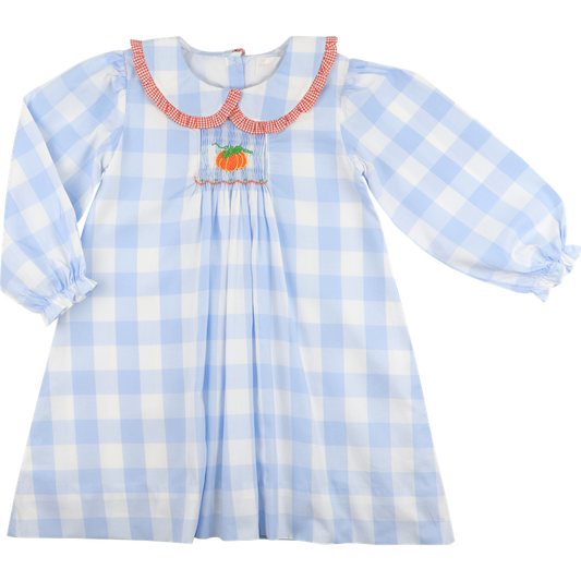 Blue Buffalo Check Smocked Pumpkin Dress