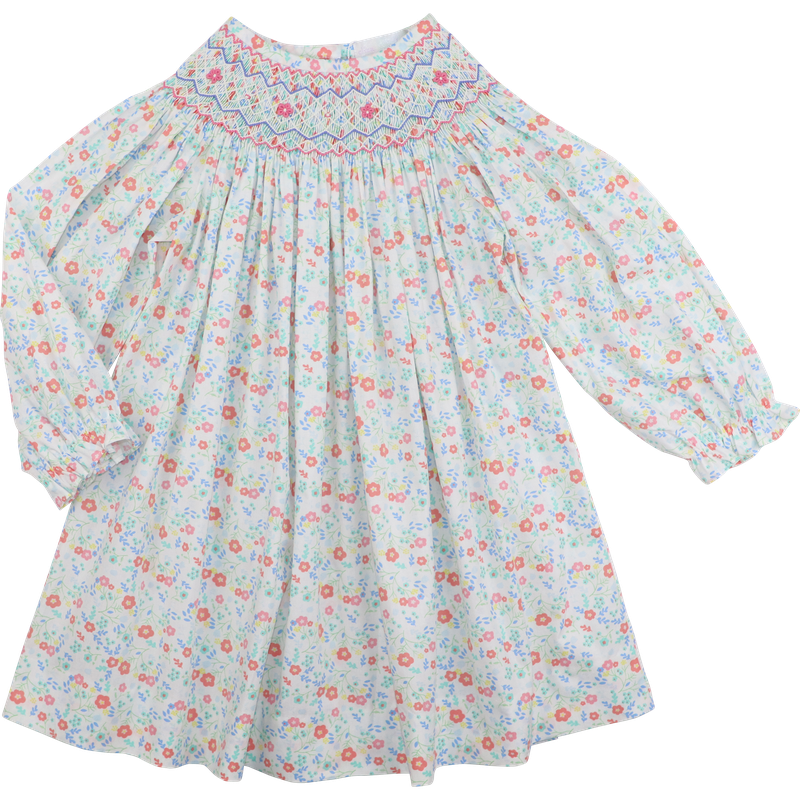 Pink And Blue Floral Smocked Dress