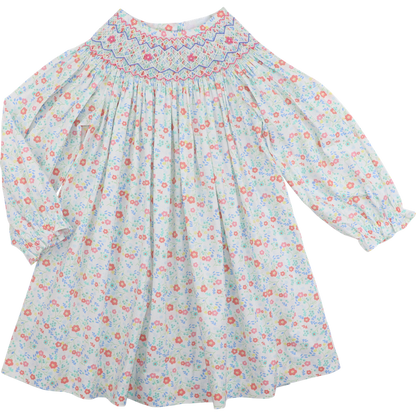 Pink And Blue Floral Smocked Dress