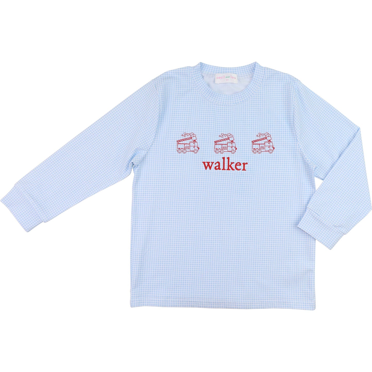 Blue Gingham Knit Embroidered Valentine Dump Truck Shirt