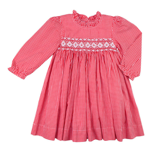 Red Gingham Geometric Smocked Dress