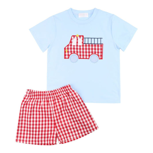 Red Check Firetruck Short Set